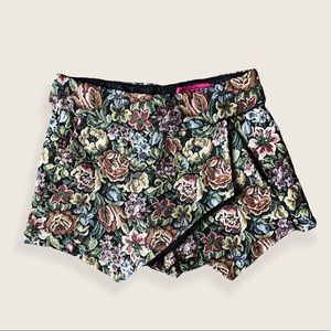 Vintage Antique Floral Multicolor Black Mini Layered Pocketed Casual Cute Skort